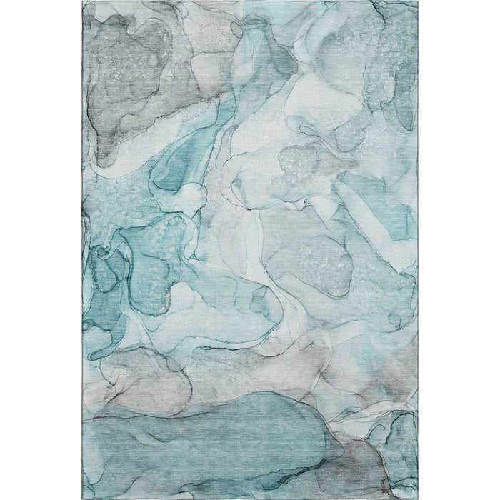 10' X 14' Abstract Washable Area Rug With UV Protection (647014) - Teal / Ivory