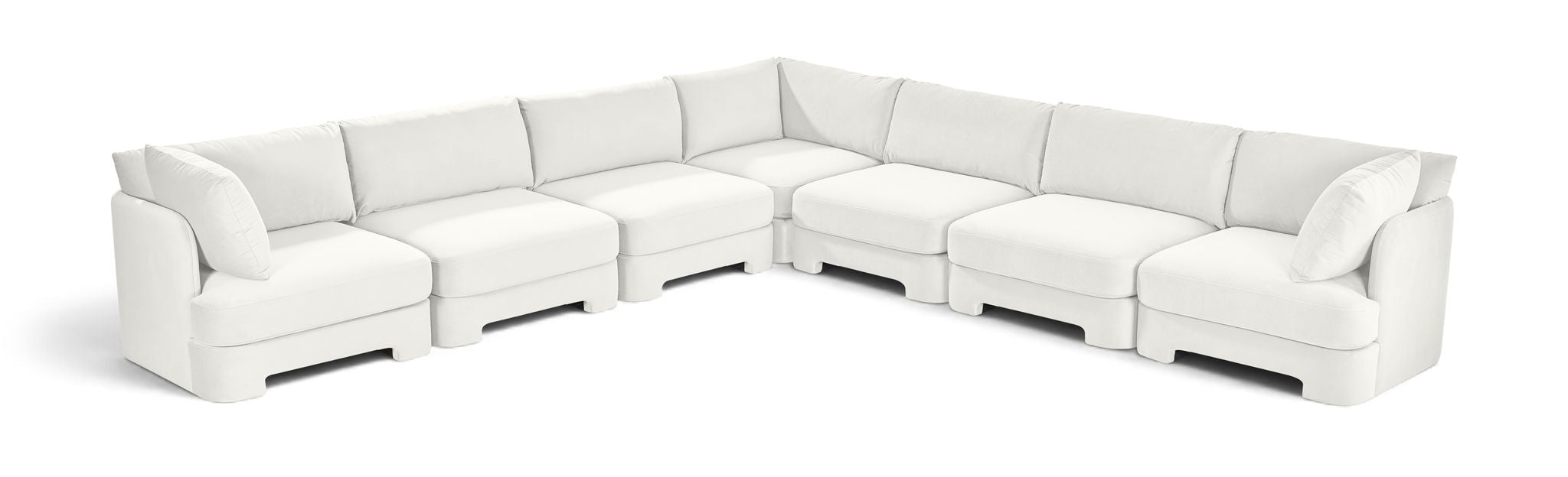 Meridian Furniture Hammond velvet performance fabric 7-piece corner sectional with plush upholstery and modern design.