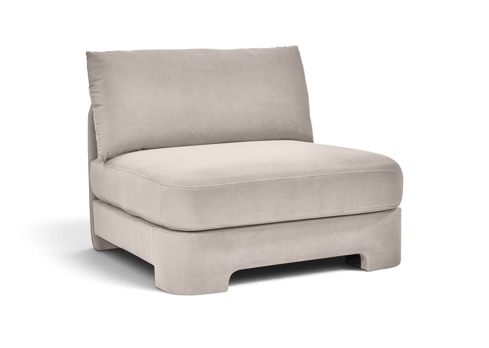 Velvet performance fabric armless upholstered chair by Meridian Furniture, showcasing a modern stationary design with plush velvet texture.