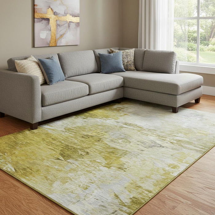 10' X 14' Abstract Washable Area Rug With UV Protection (650728) - Gold / Ivory
