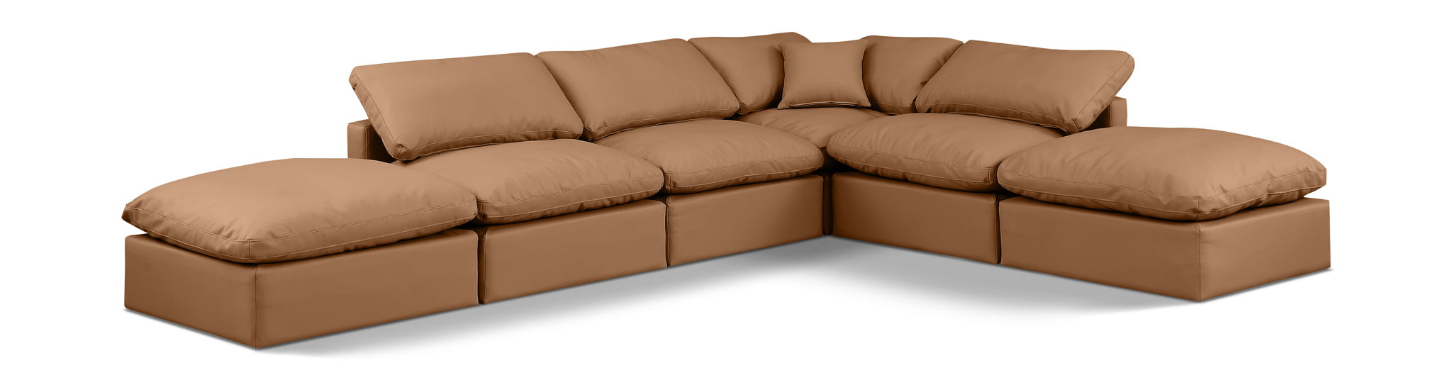 Faux leather Meridian Furniture Indulge 6-piece armless sectional with modular design, showcasing plush cushions and sleek upholstery.