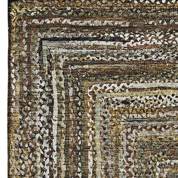 10' X 14' Geometric Washable Area Rug With UV Protection (699232) - Brown / Beige / Gold