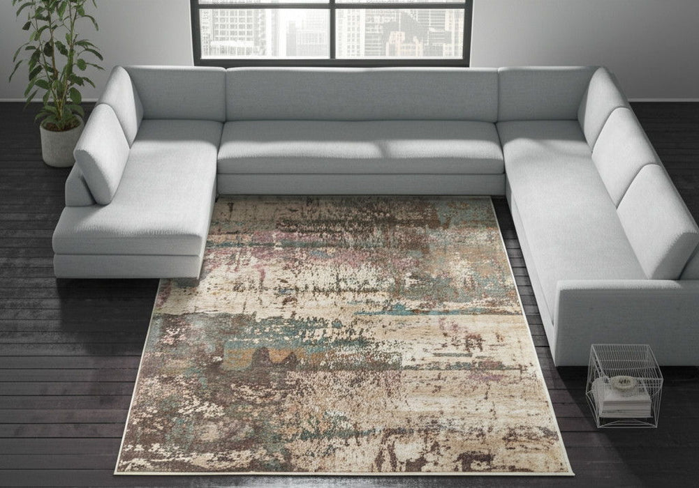 12' X 15' Industrial Abstract Distressed Area Rug - Ivory
