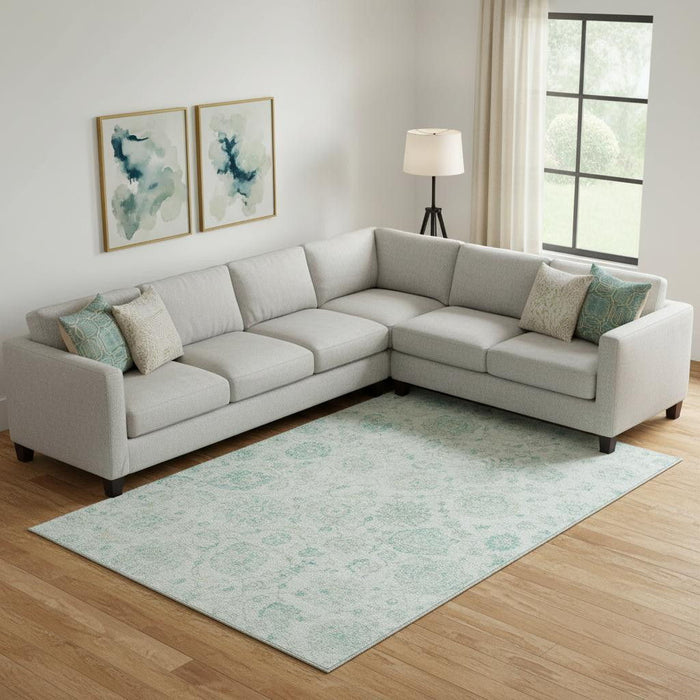10' X 14' Damask Washable Area Rug With UV Protection (705143) - Turquoise / Beige