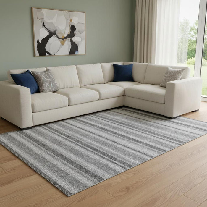 10' X 14' Striped Washable Area Rug With UV Protection (647872) - Silver / Gray