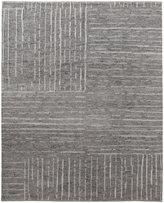 4' x 6' Wool Checkered Hand Knotted Worn Faded Area Rug - Gray And Ivory