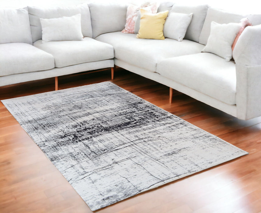 5' x 7' Abstract Non Skid Area Rug - Black And White