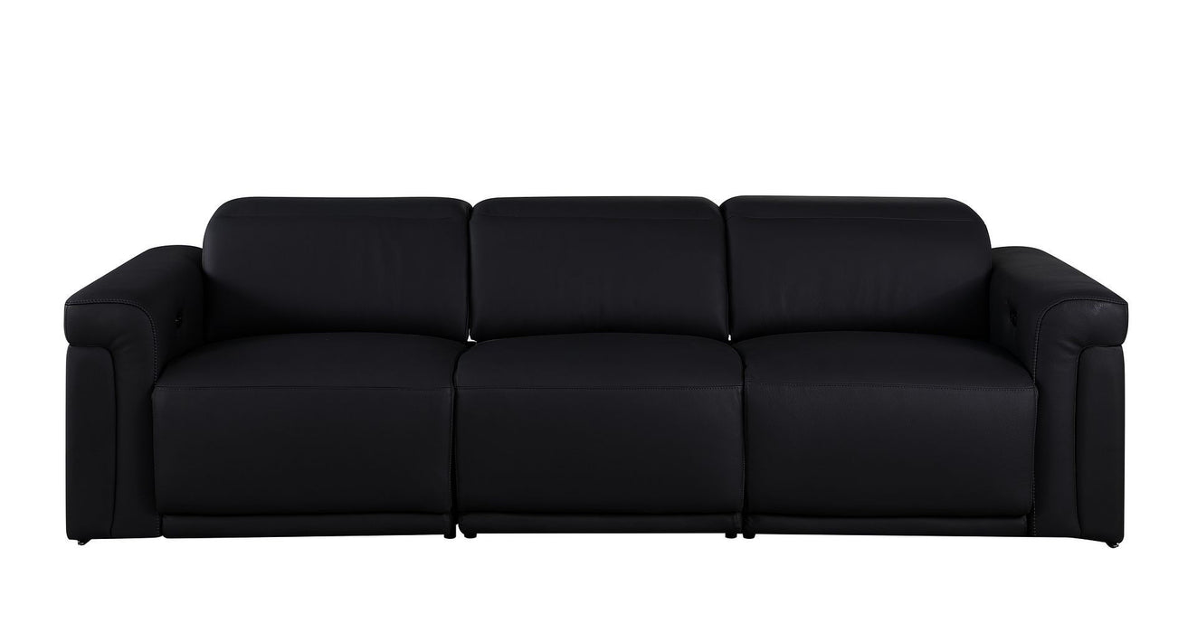 Top Grain Leather Reclining Metal USB Sofa (720428) - Black