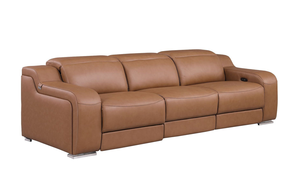 103" Modern Italian Leather Reclining USB Sofa - Chestnut
