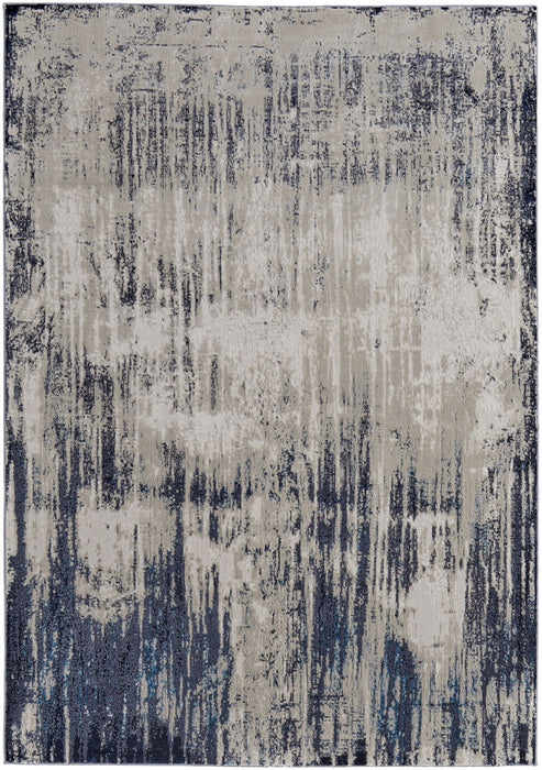 10' x 13' Abstract Power Loom Distressed Area Rug - Tan Blue And Ivory