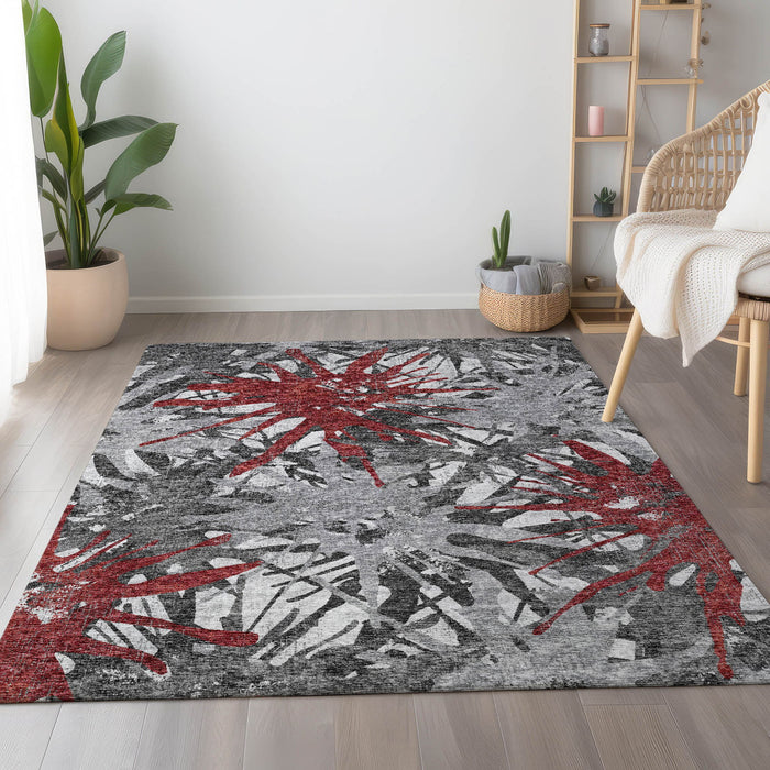 10' X 14' Abstract Washable Area Rug With UV Protection - Red
