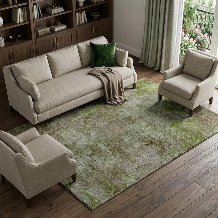 10' X 14' Abstract Washable Area Rug With UV Protection (692757) - Coffee / Green / Taupe