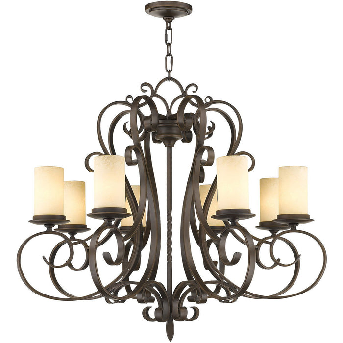 32" Eight Light Metal Dimmable Chandelier With Shades - Bronze