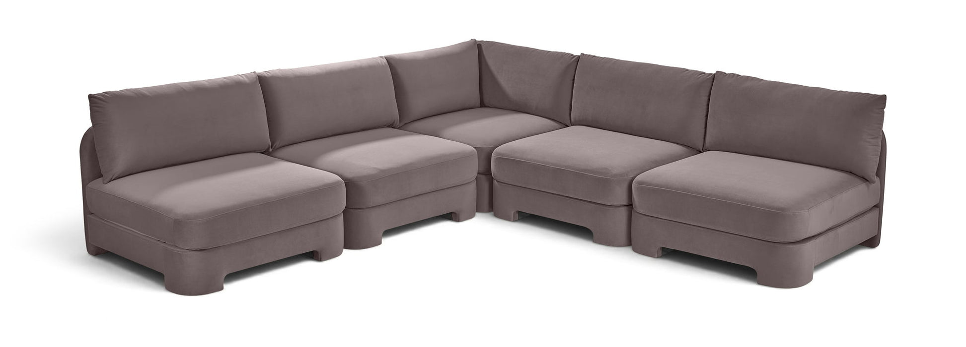 Meridian Furniture Hammond velvet performance fabric 5-piece armless sectional with plush cushions and modern design.