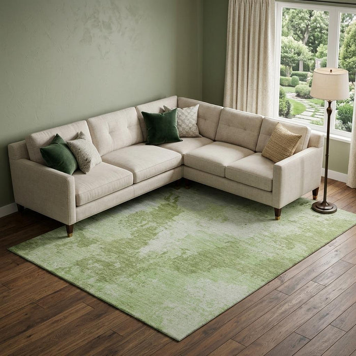 10' X 14' Abstract Washable Area Rug With UV Protection (696146) - Artichoke Green / Ivory