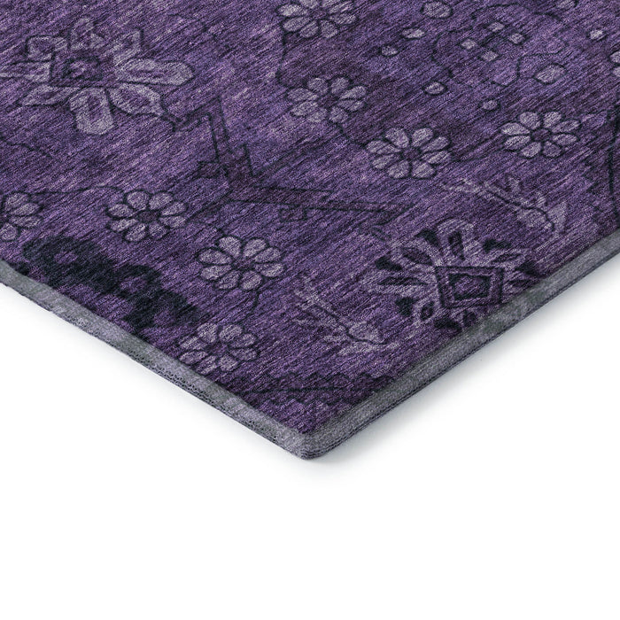10' X 14' Floral Washable Area Rug With UV Protection (667240) - Eggplant / Gray