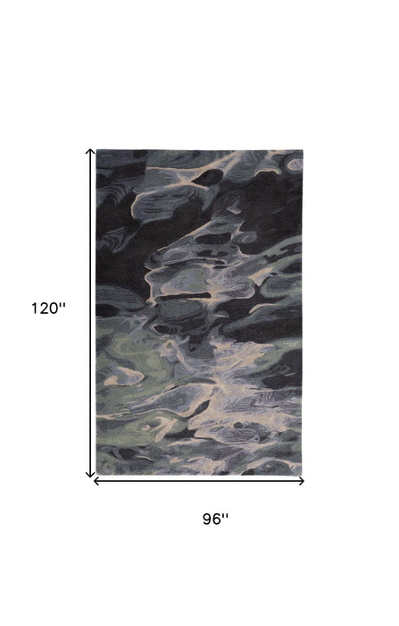 8' x 10' Wool Abstract Hand Tufted Area Rug - Blue And Black