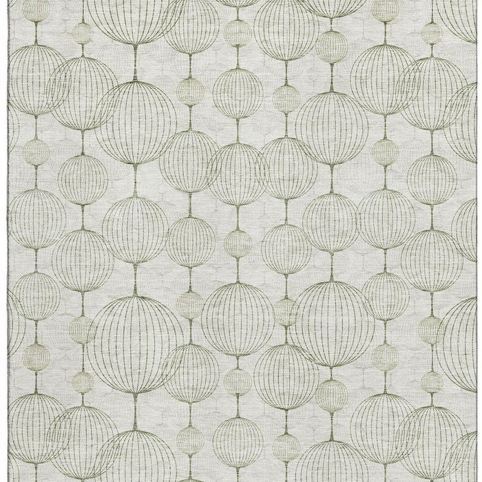 9' X 12' Geometric Washable Area Rug Polyester With UV Protection - Green And Beige