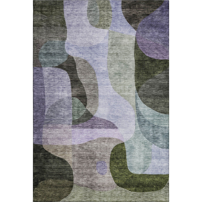 10' X 14' Abstract Geometric Washable Area Rug With UV Protection (684840) - Olive Green / Purple / Brown