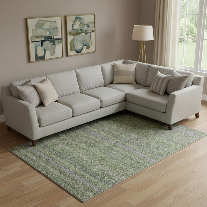 10' X 14' Striped Washable Area Rug With UV Protection (718061) - Olive Green / Purple