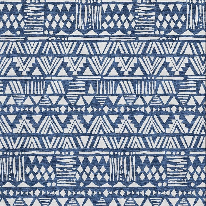 10' X 14' Southwestern Washable Area Rug With UV Protection (672128) - Navy Blue / Ivory