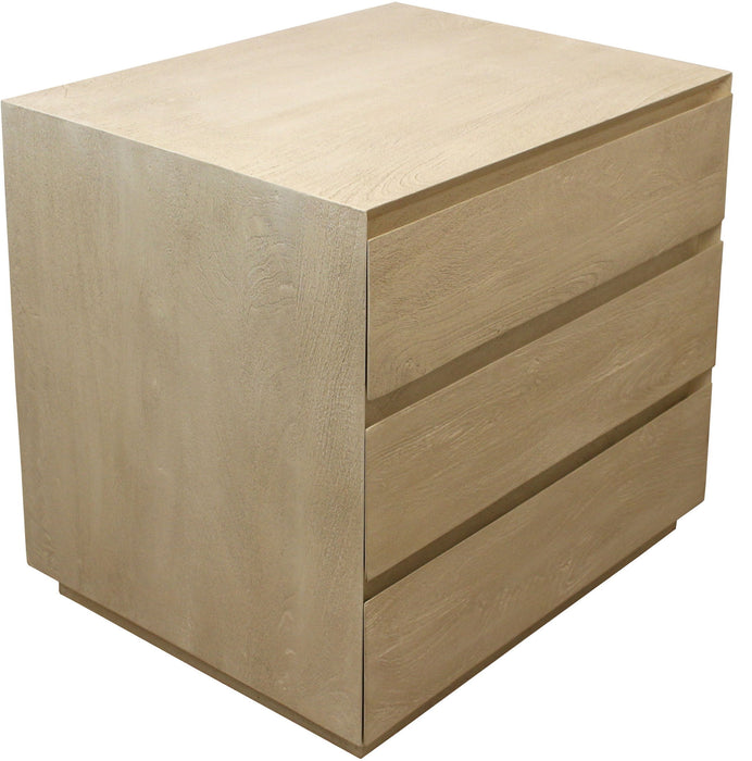 24" Contemporary Solid Wood Ribbed Texturere Three Drawer Nightstand - Natural