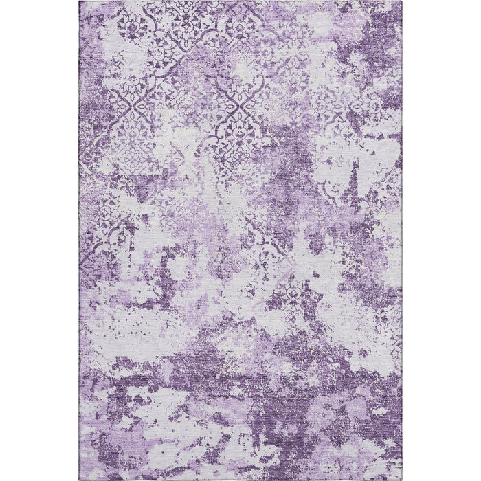 9' X 12' Abstract Washable Area Rug With UV Protection - Lavender And Ivory