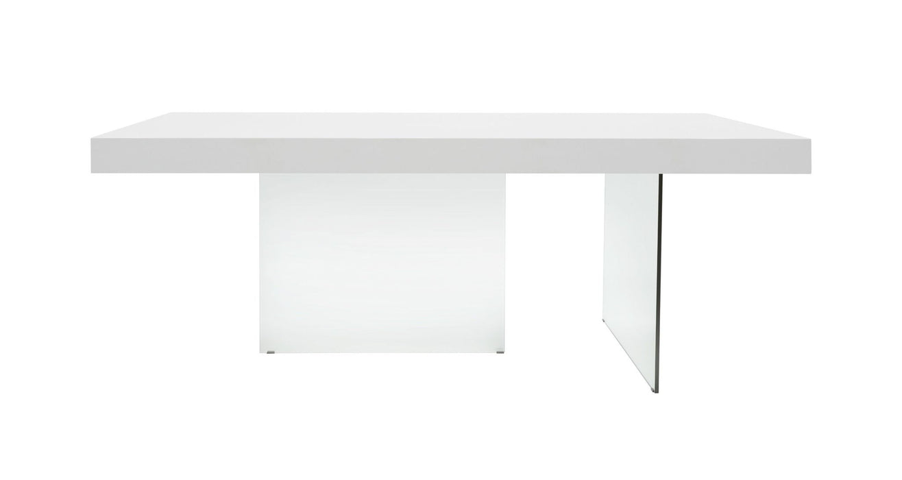 Wood Glass Trestle Base Dining Table - White / Clear