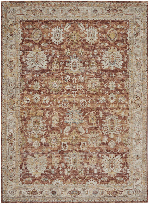 9' X 13' Geometric Distressed Area Rug (553101) - Rust / Ivory / Blue