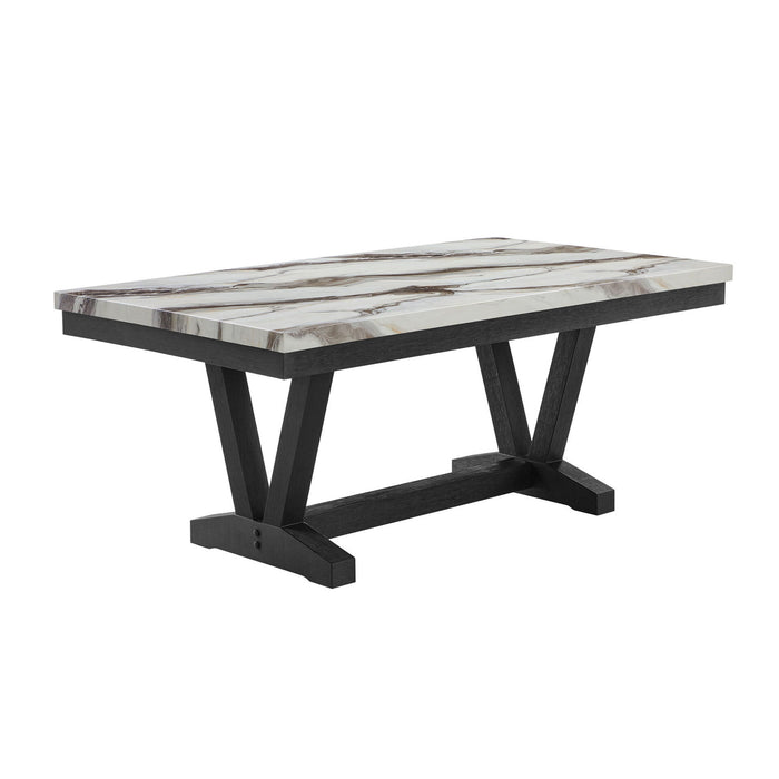72" Faux Marble And Wood Trestle Base Dining Table - Black / White