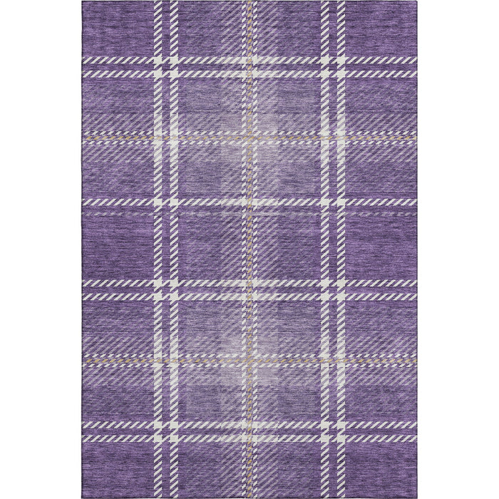 10' X 14' Plaid Washable Area Rug With UV Protection (674341) - Purple / Ivory / Gold