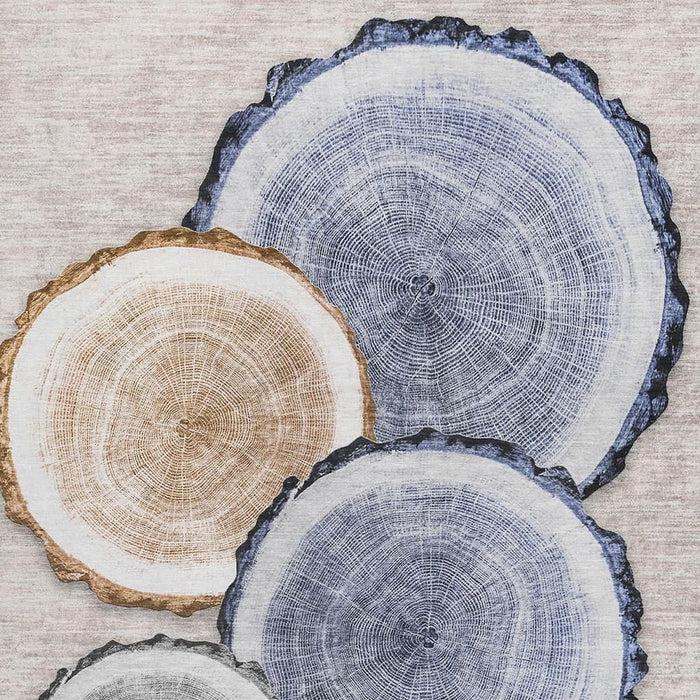 10' X 14' Faux Bois Washable Area Rug With UV Protection (649918) - Beige / Blue / Ivory