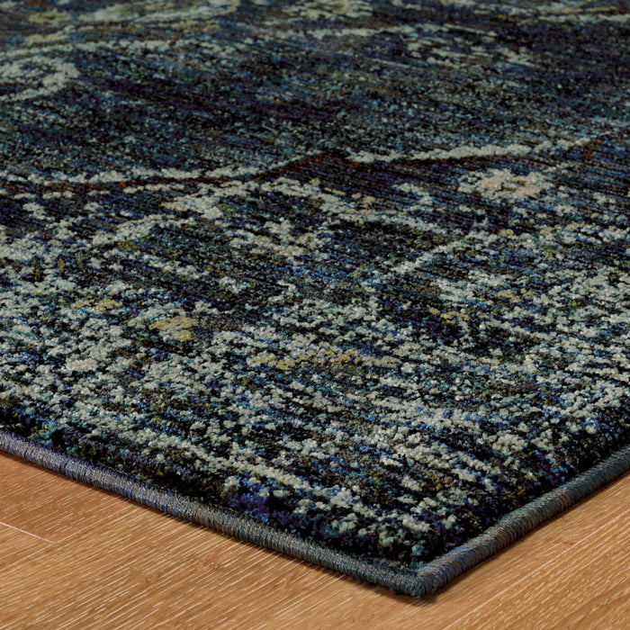 5' x 7' Oriental Power Loom Area Rug - Blue And Black