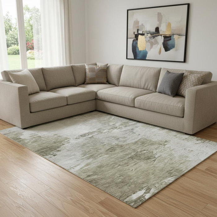 9' X 12' Abstract Washable Area Rug With UV Protection (650751) - Taupe / Ivory