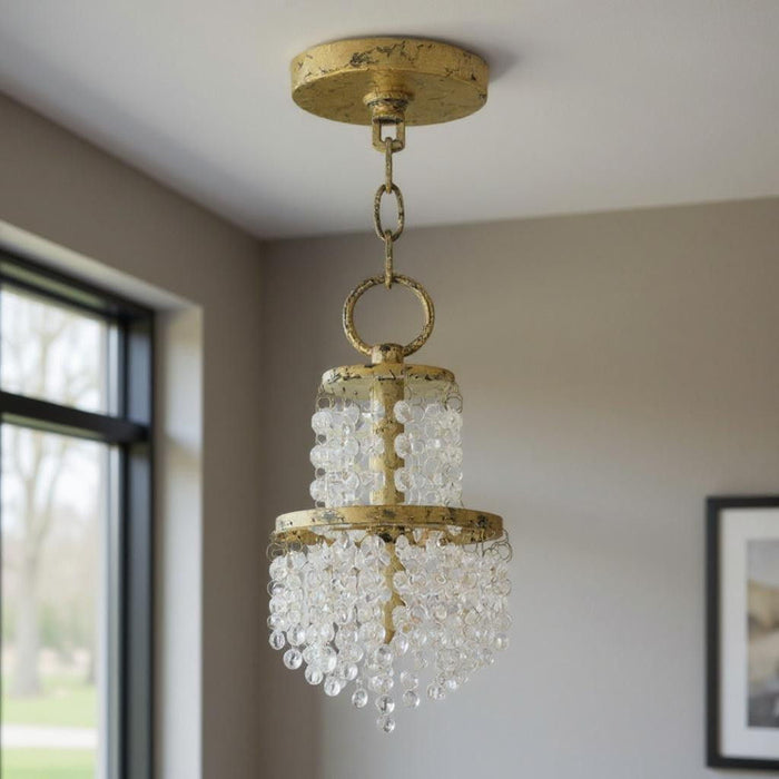 HomeRoots 22-inch three-light metal chandelier with shades, featuring gold finish, clear and off-white shades, dimmable lighting.