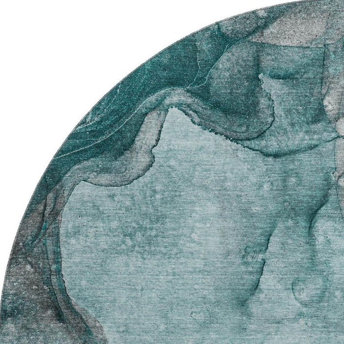 8' Abstract Washable Round Rug With UV Protection (647431) - Teal / Gray / Ivory