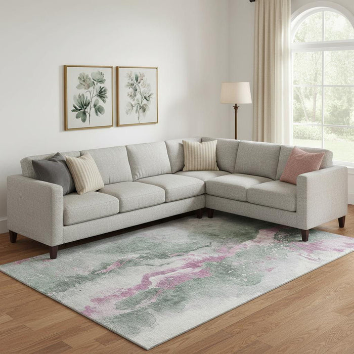 10' X 14' Abstract Washable Area Rug With UV Protection (697956) - Sage / Mauve / Ivory
