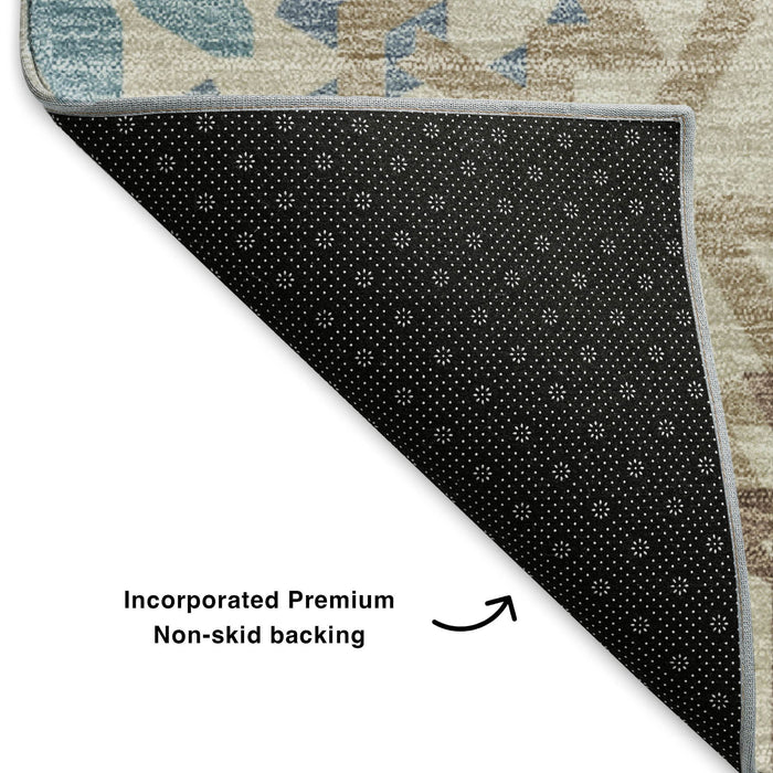 10' X 14' Geometric Washable Area Rug With UV Protection (652251) - Khaki / Teal