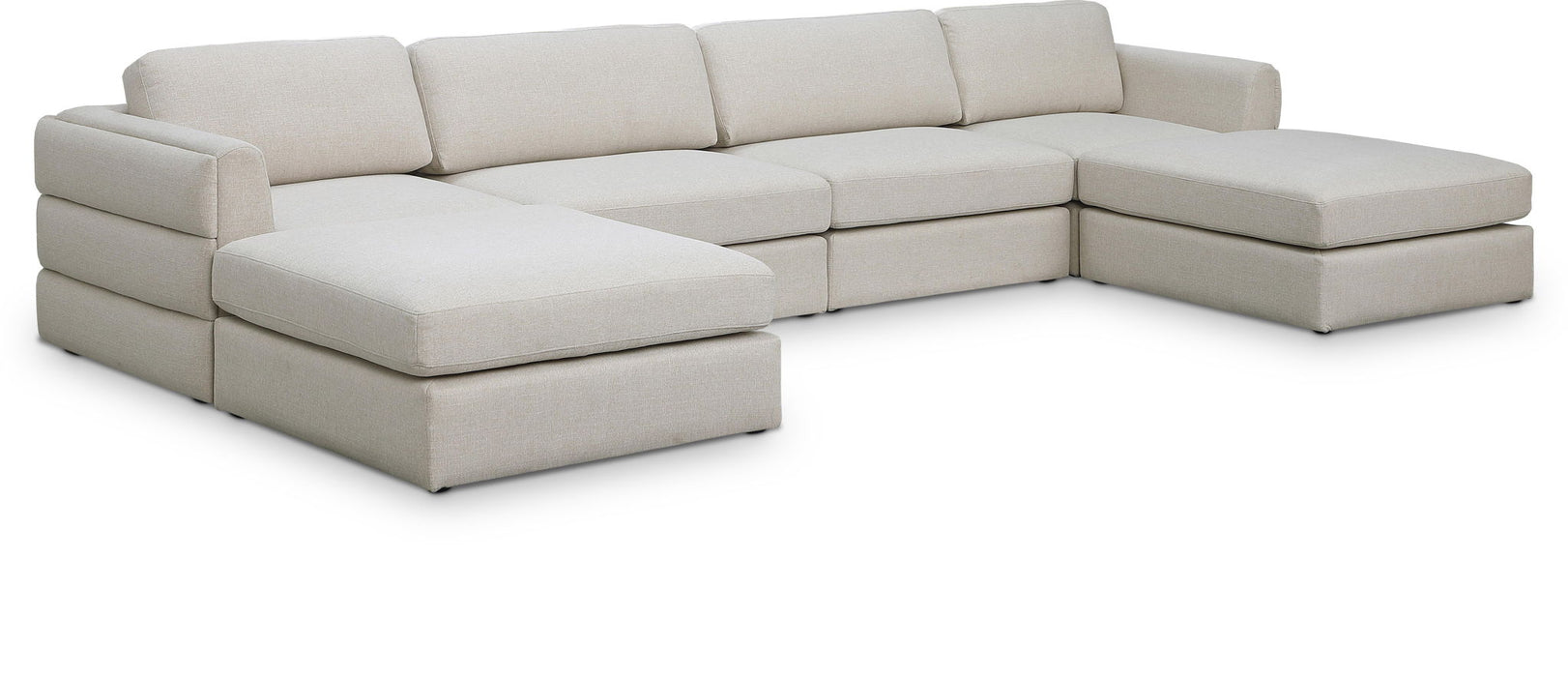 Beckham 6-piece double chaise modular sectional by Meridian Furniture, featuring plush cushions and modern stationary design.