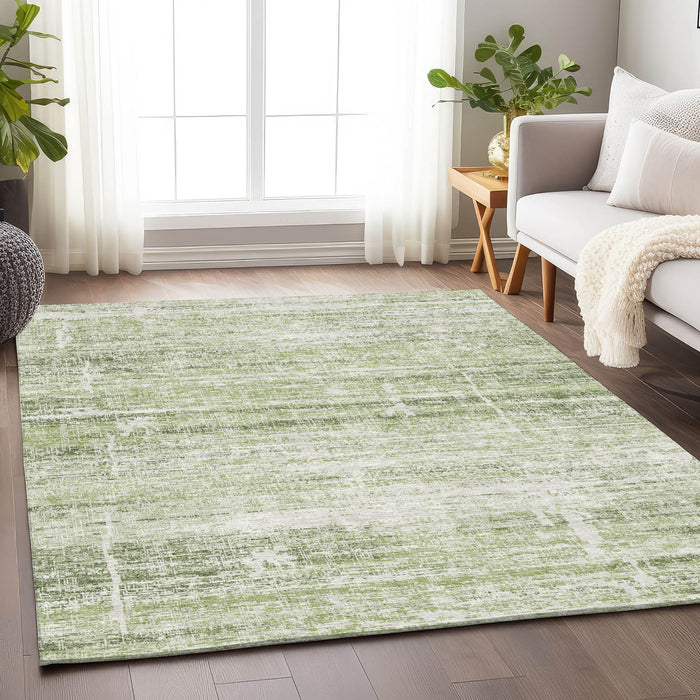 9' X 12' Abstract Washable Area Rug With UV Protection - Artichoke Green / Ivory
