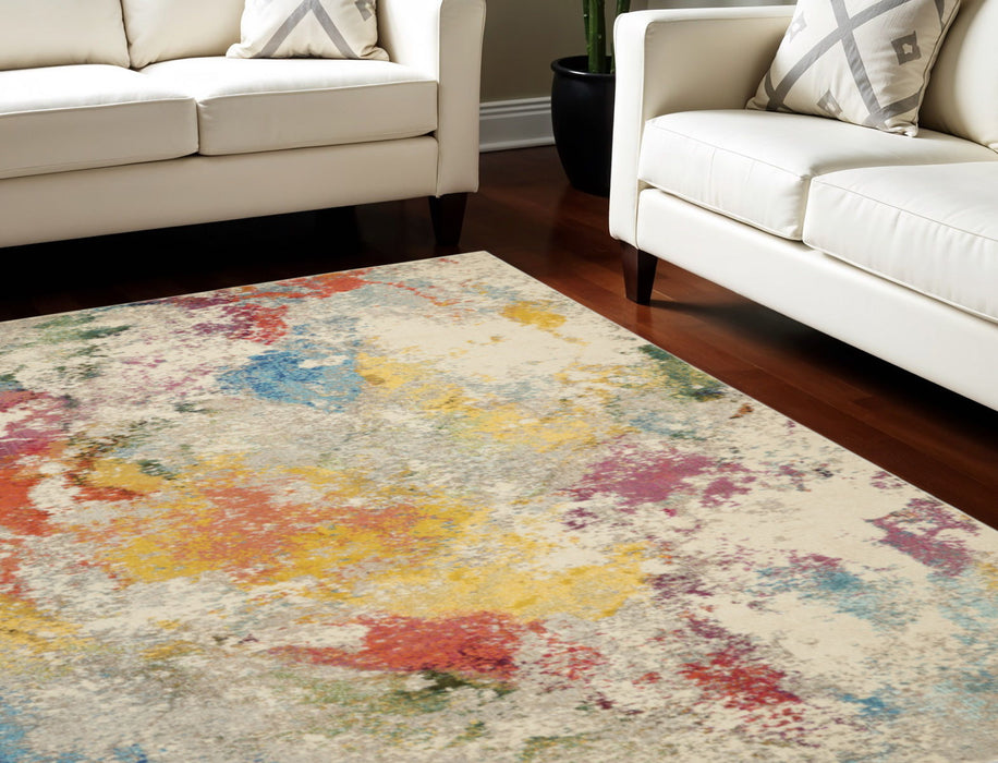 10' X 14' Contemporary Abstract Power Loom Area Rug - Ivory