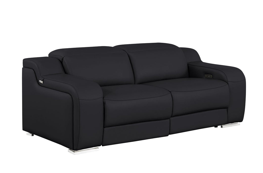 Italian Leather Power Reclining Loveseat (633751) - Black / Silver