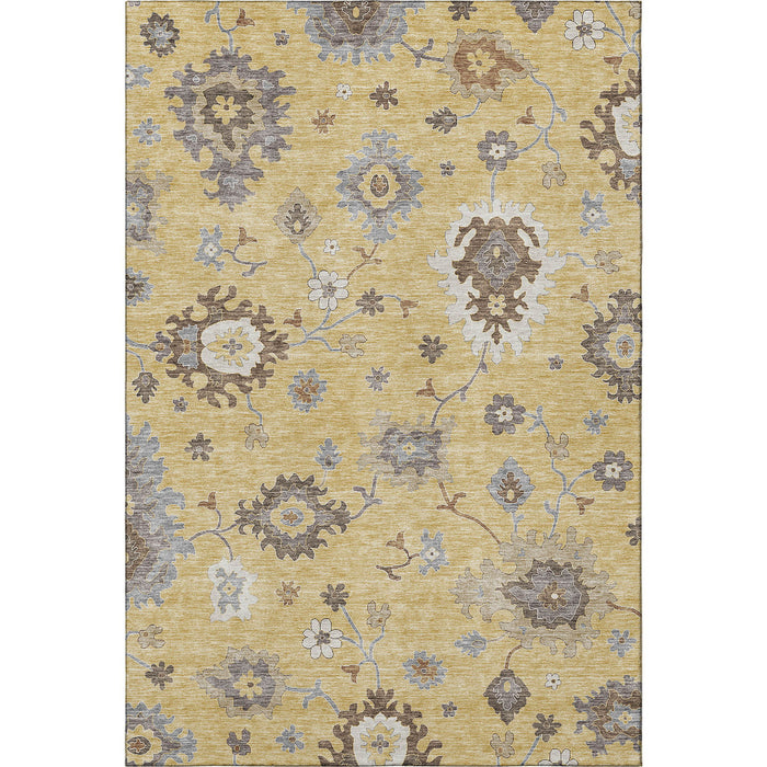 9' X 12' Floral Medallion Washable Area Rug With UV Protection - Gold