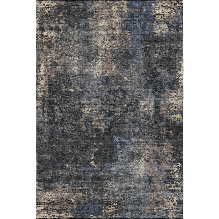 10' X 14' Abstract Washable Area Rug With UV Protection - Charcoal And Beige