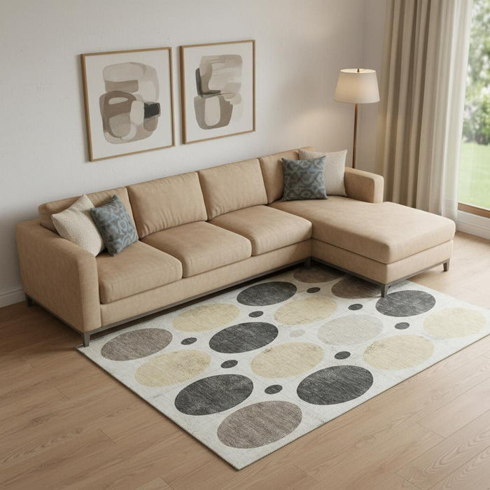 10' X 14' Geometric Washable Area Rug With UV Protection (709162) - Ivory / Charcoal / Beige