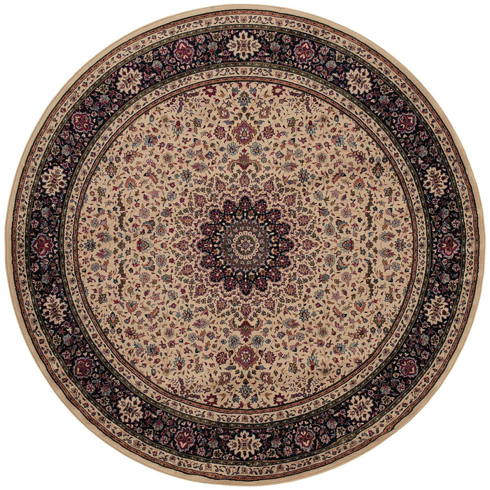 8' Oriental Round Rug - Ivory / Black