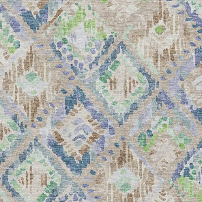 10' X 14' Geometric Washable Area Rug With UV Protection (693000) - Beige / Green / Blue