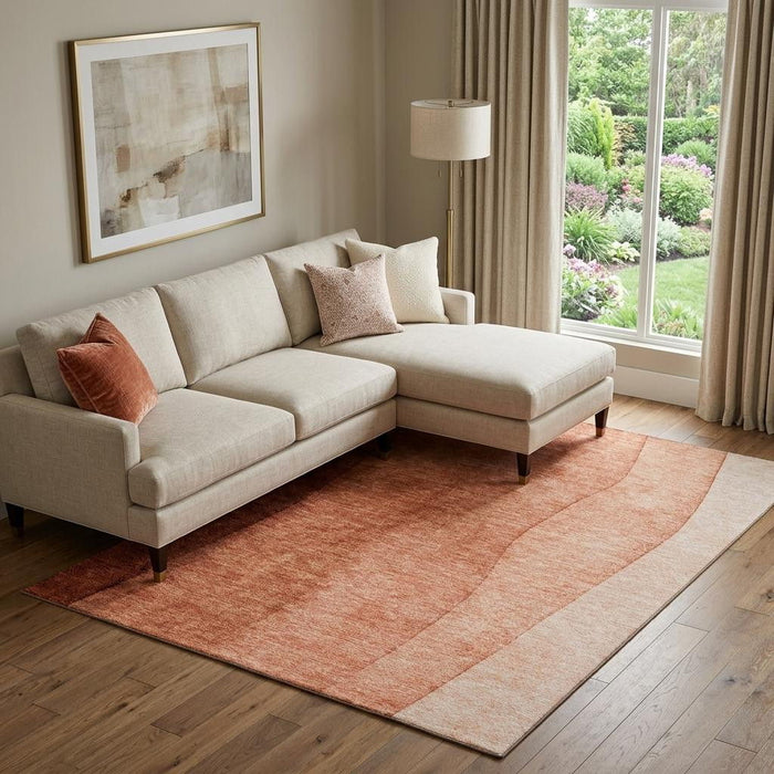 10' X 14' Ombre Washable Area Rug With UV Protection (656364) - Rust / Ivory
