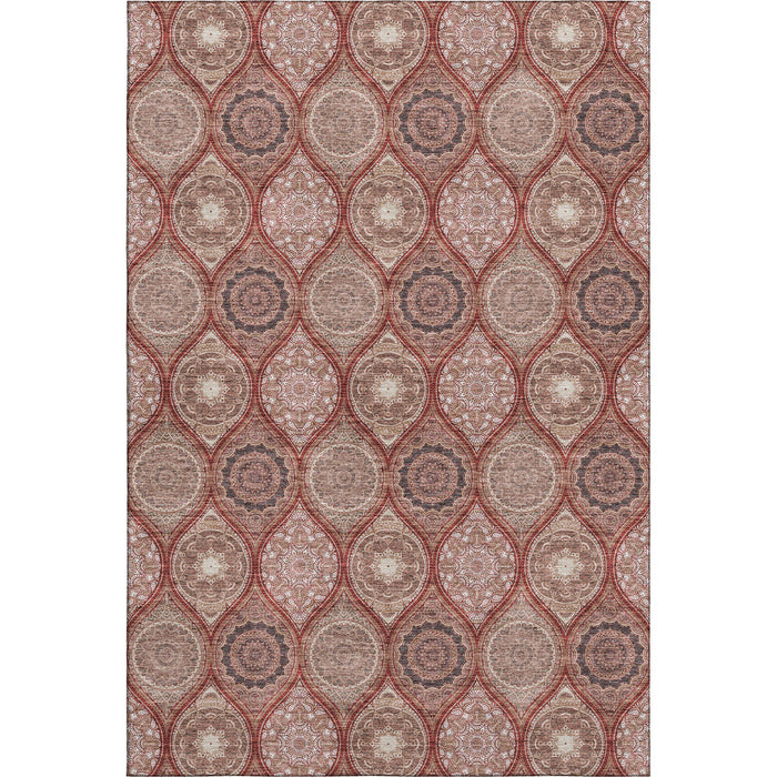 10' X 14' Ogee Washable Area Rug With UV Protection (677118) - Rust / Beige / Brick Red