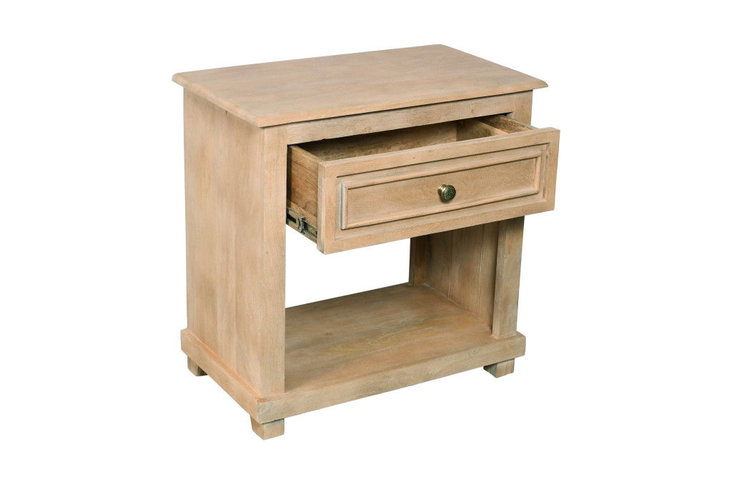 28" Solid Wood Distressed One Drawer Nightstand - Beige